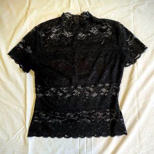 GUESS Black Lace Mock-Neck Shayna Top Medium